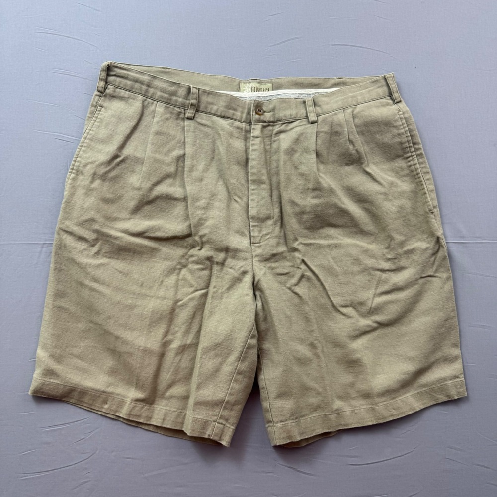 Cubavera Men Khaki Pleated Linen Blend Shorts Size 38 Tan Summer Tropical Casual